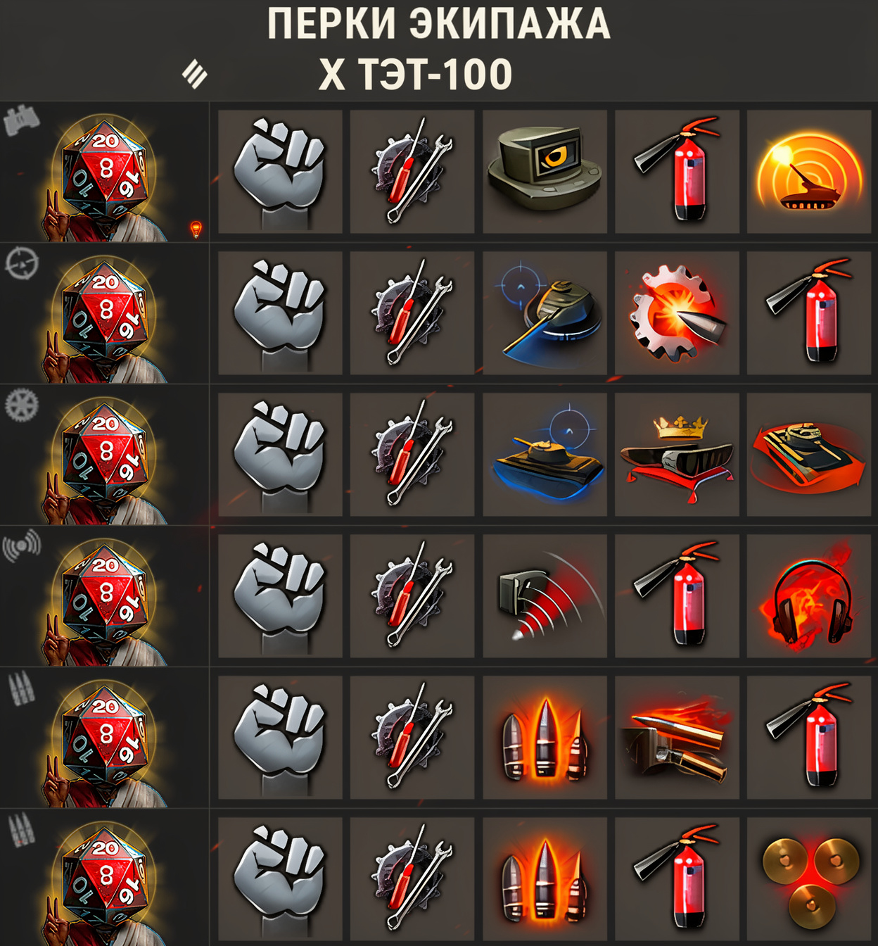 Перки экипижа ТЭТ 100